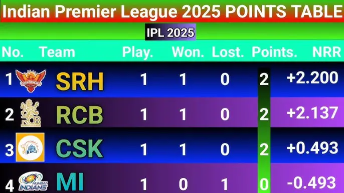 IPL 2025 Points Table
